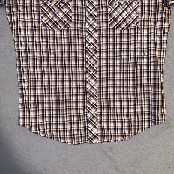 Wrangler Woven Western Button Up Shirt Short Sleeve Plaid Purple Mens Size L - Picture 5 of 13
